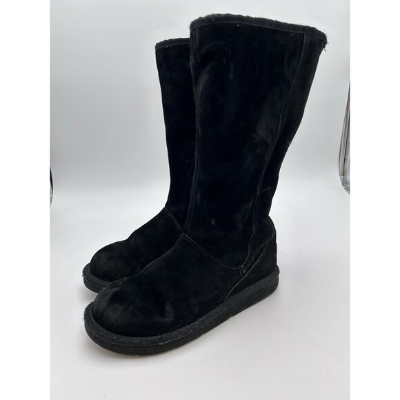 UGG Knightsbridge Boots Women's 7 Black Tall Suede 5119 Shearling Back Zip Y2K - Picture 1 of 7